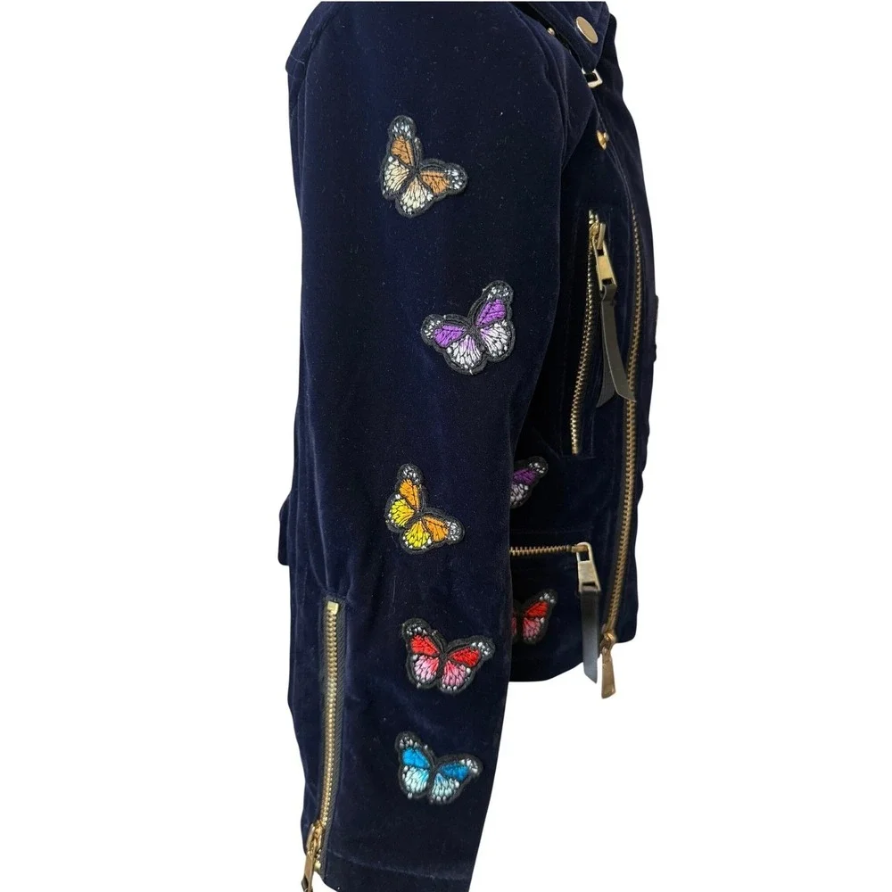 Lola + The Boys Navy Velvet Butterfly Moto Jacket‎ - Kids Size 4